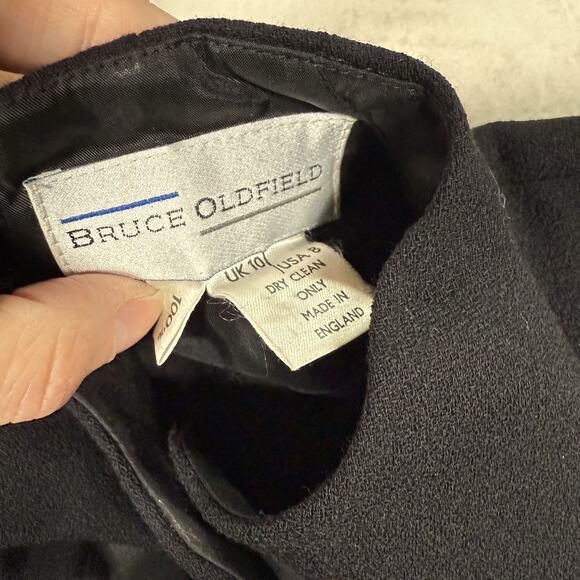 VTG BRUCE OLDFIELD Black Sheath Midi Dress Smocked Wool Size US 8 UK 10 England - Picture 4 of 11